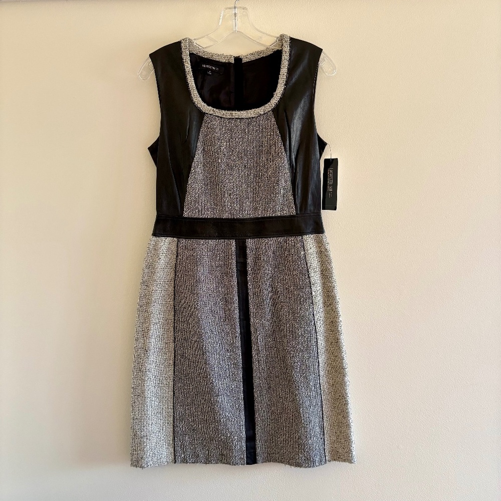 Lafayette 148 NY Tweed & Leather Panel Dress NWT Size 6 $598 Retail
